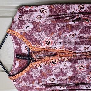 Ban jara Floral embroidered boho smocked tunic dress size small